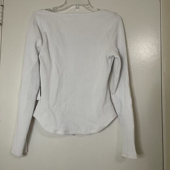 NEW! GOOD AMERICAN ZIP FRONT LONG SLEEVE RIBBED TEE IN WHITE XL - Picture 5 of 7